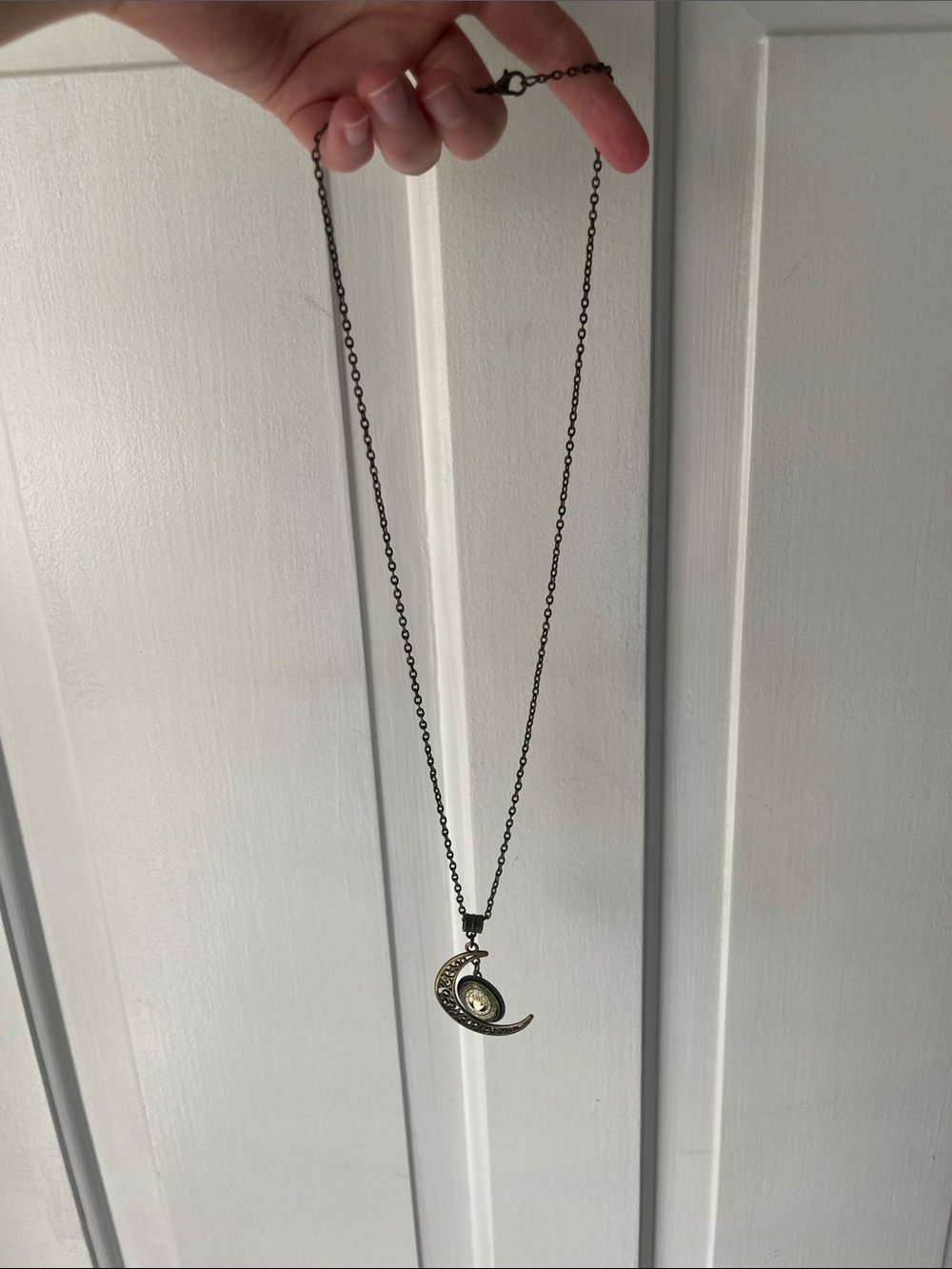 Bronze Crescent Moon Palmistry Pendant Necklace - Picture 2 of 3